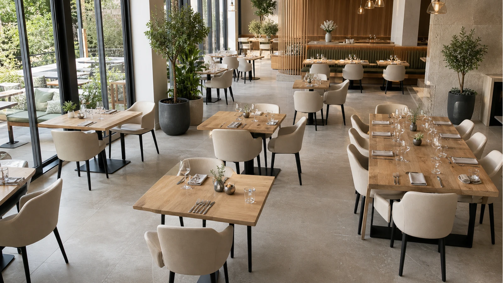 Professionelles redaktionelles Titelbild zum Beitrag: Tischgrößen in der Gastronomie: Dimensionierung, Flächeneffizienz und Service-Ergonomie